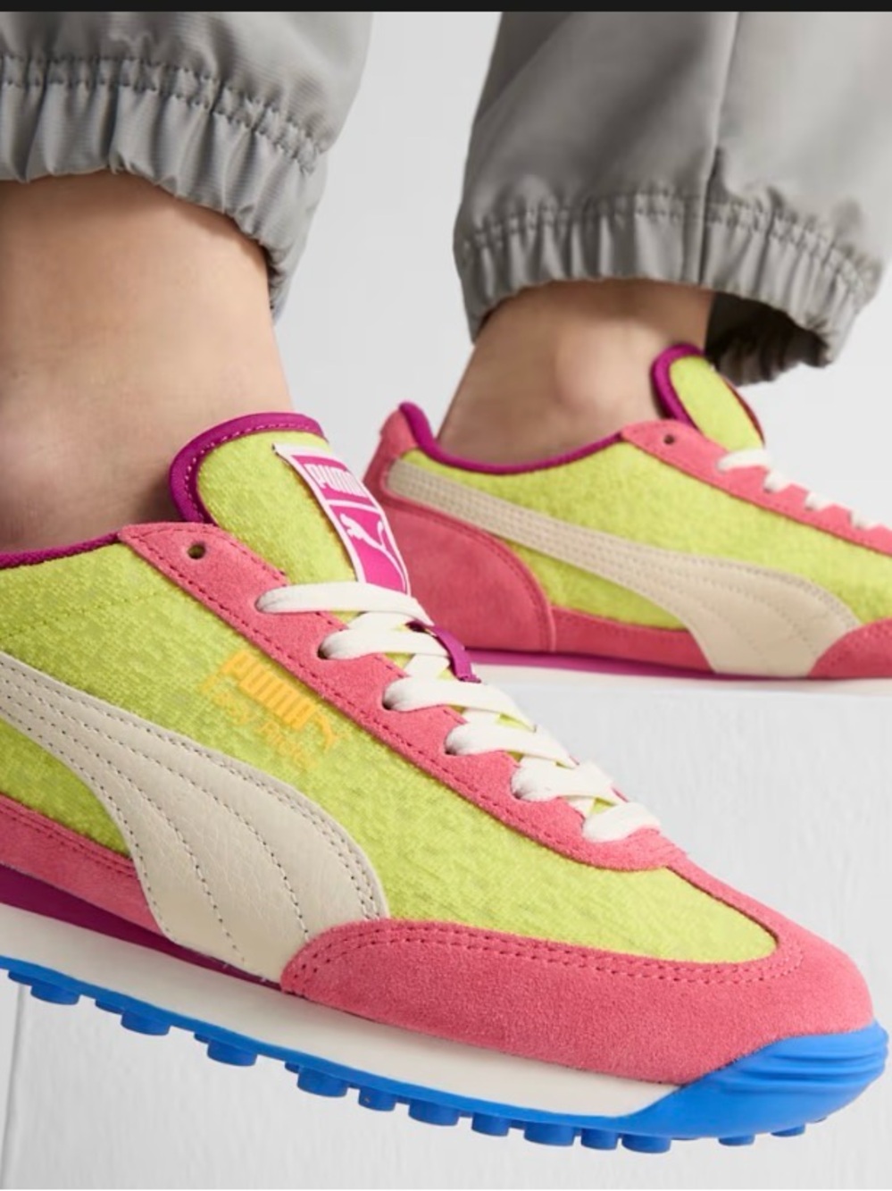Puma Women's Pink, Lime & Blue Easy Rider Brights Retro Style Runner Sneakers - Picture 1 of 11